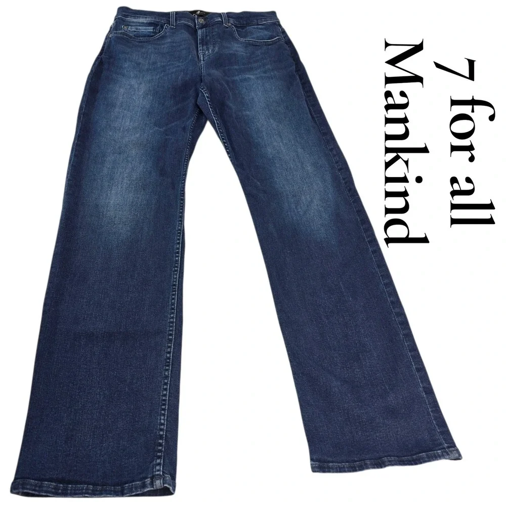 7 For All Mankind Austyn Squiggle Jeans Mens 32 Dark Lago Blue Straight Designer